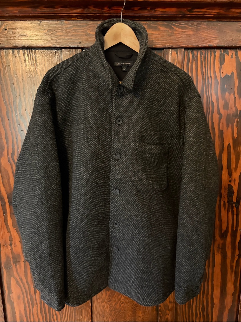 Banana Republic Dark Charcoal Herringbone Shirt Jacket